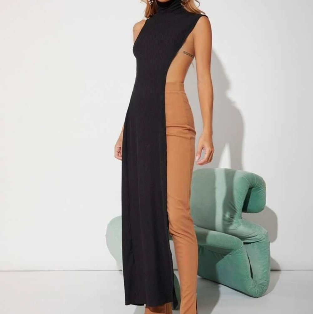 Shein mock neck split side longline top